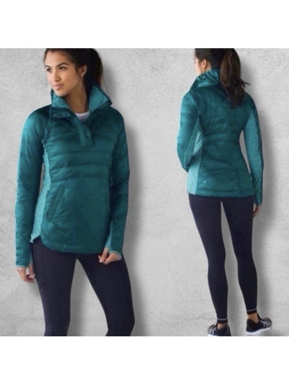 Lululemon Athletica Goose Down For A Run Pullover Jacket Sz 6 Small Teal Green